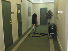 Steam cleaning and office hallway with latest technology.